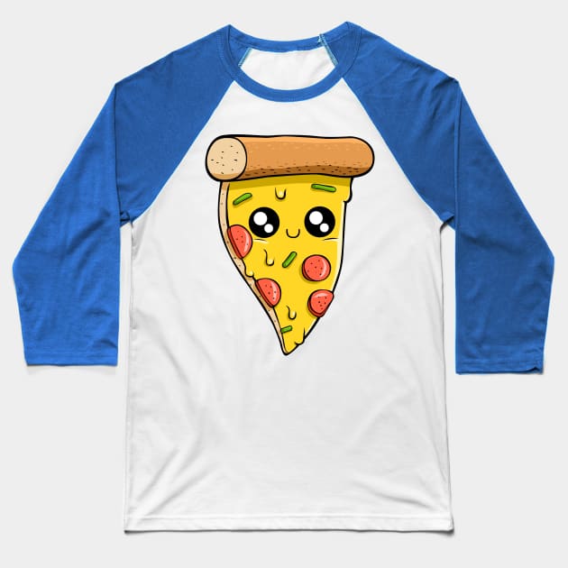 Kawaii Pizza Baseball T-Shirt by albertocubatas